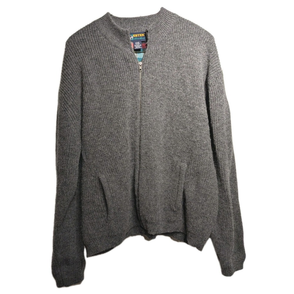 Rare Vtg Eddie Bauer EBTEK Sweater Men XL Gray Wool Knit Zip Mock Neck Pristine!